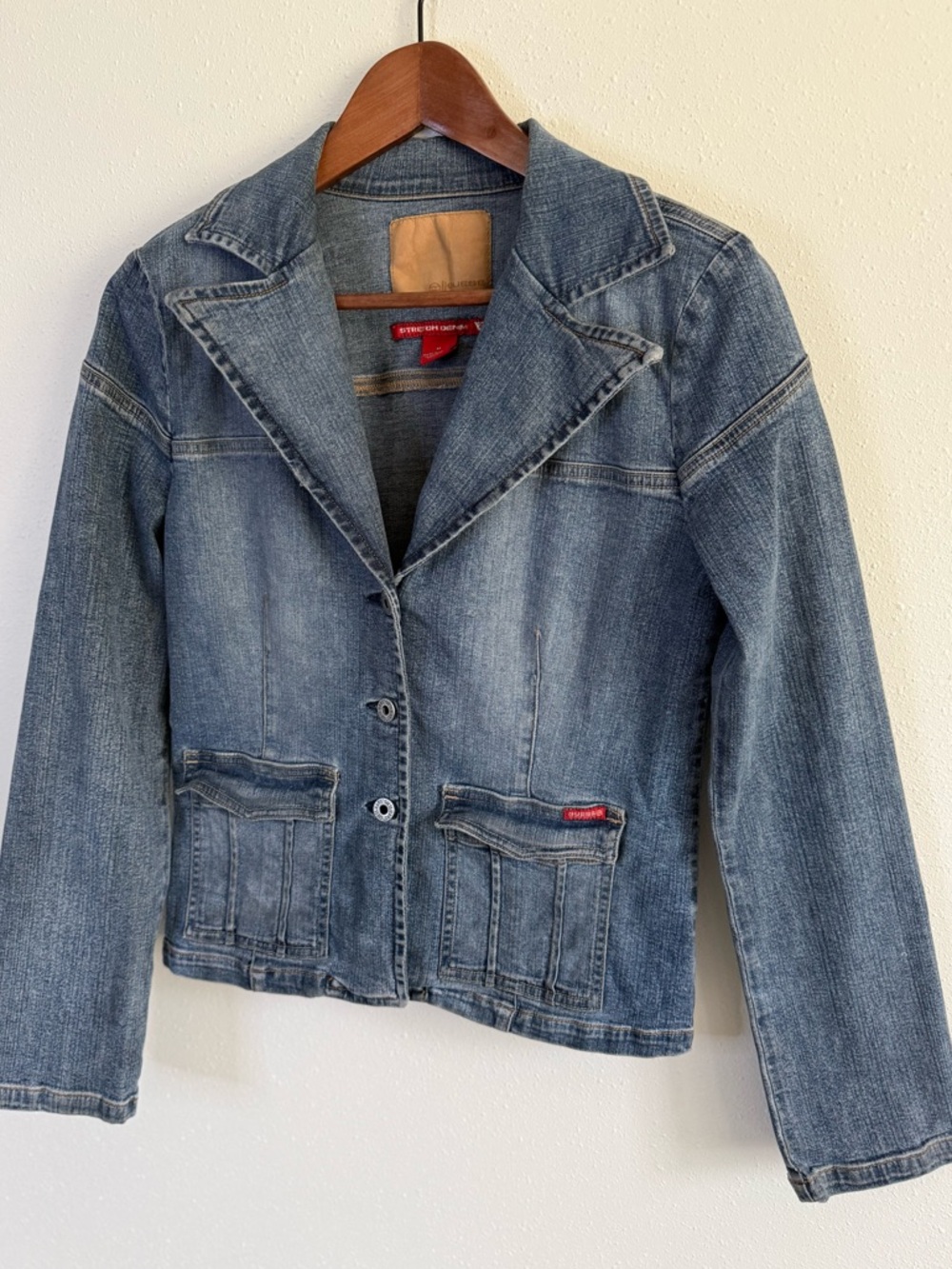 GUESS Denim Jacket Cropped Stretch Y2K Blue Jean Jacket Women M - Picture 5 of 9